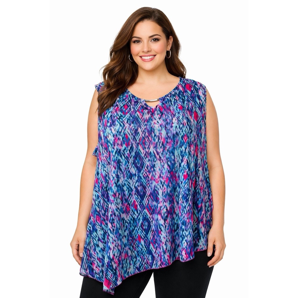 Catherines Plus Size 3X‎ 26/28W Colorful Abstract Sleeveless Tunic Blouse